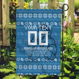 Personalized Cronulla Sharks Christmas Garden Flag Australian Rugby Fans - Pixelated Ugly Xmas Pattern Mascot Santa