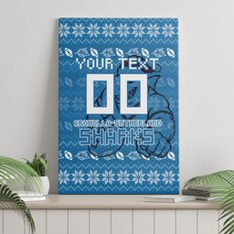 Personalized Cronulla Sharks Christmas Canvas Wall Art Australian Rugby Fans - Pixelated Ugly Xmas Pattern Mascot Santa