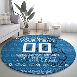 Personalized Cronulla Sharks Christmas Round Carpet Australian Rugby Fans - Pixelated Ugly Xmas Pattern Mascot Santa