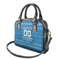 Personalized Cronulla Sharks Christmas Shoulder Handbag Australian Rugby Fans - Pixelated Ugly Xmas Pattern Mascot Santa