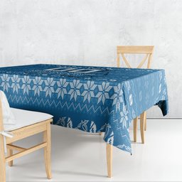 Personalized Cronulla Sharks Christmas Tablecloth Australian Rugby Fans - Pixelated Ugly Xmas Pattern Mascot Santa