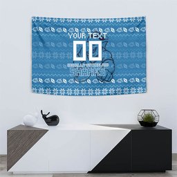 Personalized Cronulla Sharks Christmas Tapestry Australian Rugby Fans - Pixelated Ugly Xmas Pattern Mascot Santa