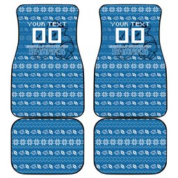 Personalized Cronulla Sharks Christmas Car Mats Australian Rugby Fans - Pixelated Ugly Xmas Pattern Mascot Santa
