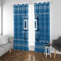 Personalized Cronulla Sharks Christmas Window Curtain Australian Rugby Fans - Pixelated Ugly Xmas Pattern Mascot Santa