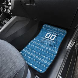 Personalized Cronulla Sharks Christmas Car Mats Australian Rugby Fans - Pixelated Ugly Xmas Pattern Mascot Santa