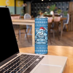 Personalized Cronulla Sharks Christmas Skinny Tumbler Australian Rugby Fans - Pixelated Ugly Xmas Pattern Mascot Santa