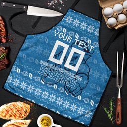 Personalized Cronulla Sharks Christmas Apron Australian Rugby Fans - Pixelated Ugly Xmas Pattern Mascot Santa