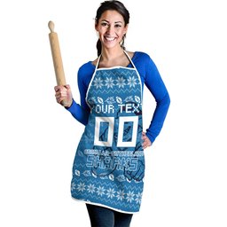 Personalized Cronulla Sharks Christmas Apron Australian Rugby Fans - Pixelated Ugly Xmas Pattern Mascot Santa