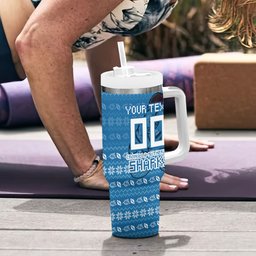 Personalized Cronulla Sharks Christmas Tumbler With Handle Australian Rugby Fans - Pixelated Ugly Xmas Pattern Mascot Santa