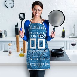 Personalized Cronulla Sharks Christmas Apron Australian Rugby Fans - Pixelated Ugly Xmas Pattern Mascot Santa