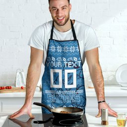Personalized Cronulla Sharks Christmas Apron Australian Rugby Fans - Pixelated Ugly Xmas Pattern Mascot Santa