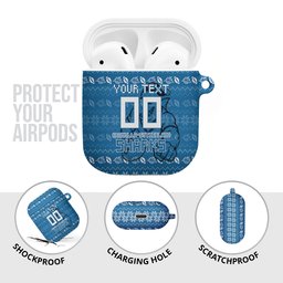 Personalized Cronulla Sharks Christmas AirPods Case Australian Rugby Fans - Pixelated Ugly Xmas Pattern Mascot Santa