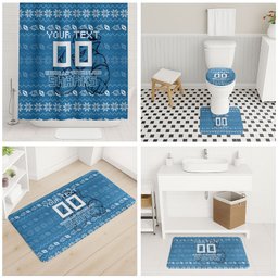 Personalized Cronulla Sharks Christmas Bathroom Set Australian Rugby Fans - Pixelated Ugly Xmas Pattern Mascot Santa