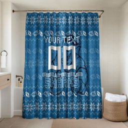 Personalized Cronulla Sharks Christmas Bathroom Set Australian Rugby Fans - Pixelated Ugly Xmas Pattern Mascot Santa