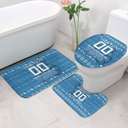 Personalized Cronulla Sharks Christmas Bathroom Set Australian Rugby Fans - Pixelated Ugly Xmas Pattern Mascot Santa