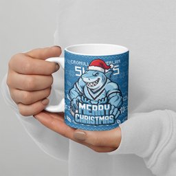 Personalized Cronulla Sharks Christmas Ceramic Mug Australian Rugby Fans - Pixelated Ugly Xmas Pattern Mascot Santa