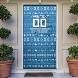 Personalized Cronulla Sharks Christmas Door Cover Australian Rugby Fans - Pixelated Ugly Xmas Pattern Mascot Santa