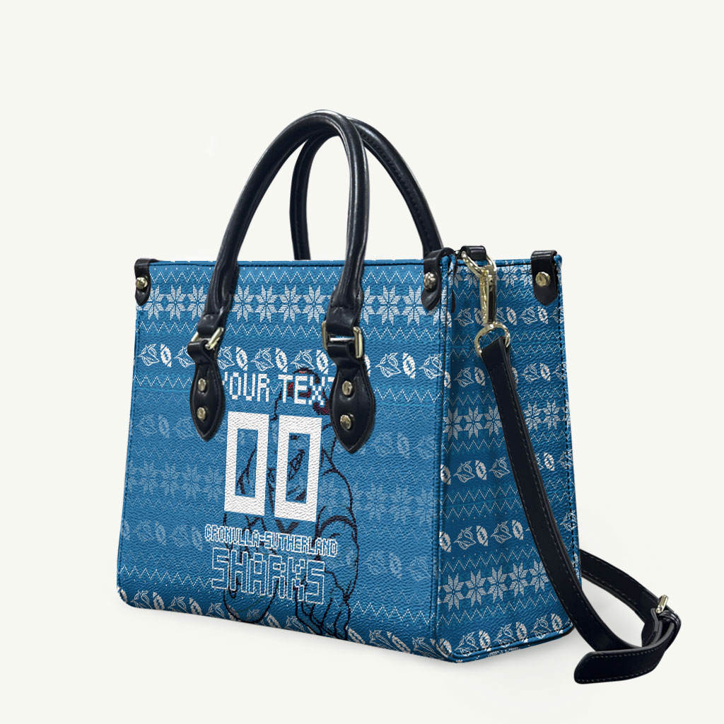 Personalized Cronulla Sharks Christmas Leather Bag Australian Rugby Fans - Pixelated Ugly Xmas Pattern Mascot Santa