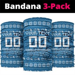 Personalized Cronulla Sharks Christmas Neck Gaiter Australian Rugby Fans - Pixelated Ugly Xmas Pattern Mascot Santa