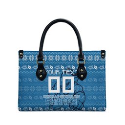 Personalized Cronulla Sharks Christmas Leather Bag Australian Rugby Fans - Pixelated Ugly Xmas Pattern Mascot Santa