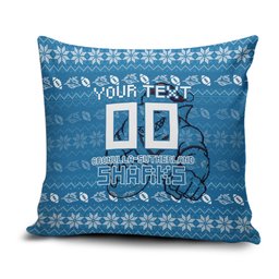 Personalized Cronulla Sharks Christmas Pillow Cover Australian Rugby Fans - Pixelated Ugly Xmas Pattern Mascot Santa