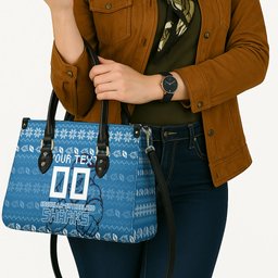 Personalized Cronulla Sharks Christmas Leather Bag Australian Rugby Fans - Pixelated Ugly Xmas Pattern Mascot Santa