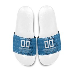 Personalized Cronulla Sharks Christmas Slide Sandals Australian Rugby Fans - Pixelated Ugly Xmas Pattern Mascot Santa