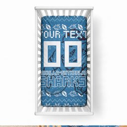 Personalized Cronulla Sharks Christmas Baby Bed Cover Australian Rugby Fans - Pixelated Ugly Xmas Pattern Mascot Santa