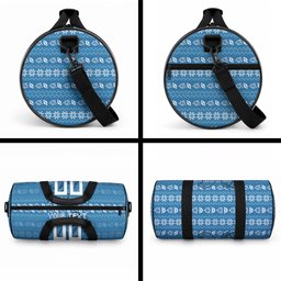 Personalized Cronulla Sharks Christmas Duffle Bag Australian Rugby Fans - Pixelated Ugly Xmas Pattern Mascot Santa