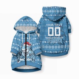 Personalized Cronulla Sharks Christmas Pet Hoodie Australian Rugby Fans - Pixelated Ugly Xmas Pattern Mascot Santa