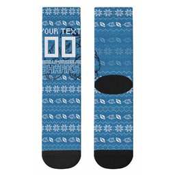 Personalized Cronulla Sharks Christmas Crew Socks Australian Rugby Fans - Pixelated Ugly Xmas Pattern Mascot Santa