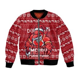 Personalized Dolphins Christmas Bomber Jacket Australian Rugby Fans - Pixelated Ugly Xmas Pattern Mascot Santa