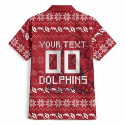 Personalized Dolphins Christmas Hawaiian Shirt Australian Rugby Fans - Pixelated Ugly Xmas Pattern Mascot Santa