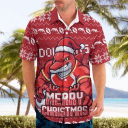 Personalized Dolphins Christmas Hawaiian Shirt Australian Rugby Fans - Pixelated Ugly Xmas Pattern Mascot Santa