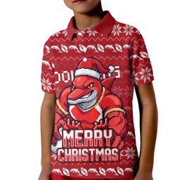 Personalized Dolphins Christmas Kid Polo Shirt Australian Rugby Fans - Pixelated Ugly Xmas Pattern Mascot Santa