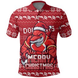 Personalized Dolphins Christmas Polo Shirt Australian Rugby Fans - Pixelated Ugly Xmas Pattern Mascot Santa