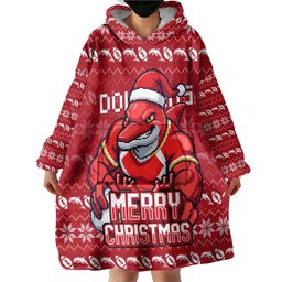 Personalized Dolphins Christmas Wearable Blanket Hoodie Australian Rugby Fans - Pixelated Ugly Xmas Pattern Mascot Santa