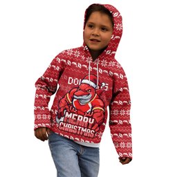 Personalized Dolphins Christmas Kid Hoodie Australian Rugby Fans - Pixelated Ugly Xmas Pattern Mascot Santa