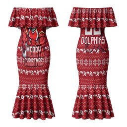 Personalized Dolphins Christmas Couples Matching Mermaid Dress and Hawaiian Shirt Australian Rugby Fans - Pixelated Ugly Xmas Pattern Mascot Santa