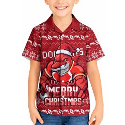 Personalized Dolphins Christmas Kid Hawaiian Shirt Australian Rugby Fans - Pixelated Ugly Xmas Pattern Mascot Santa