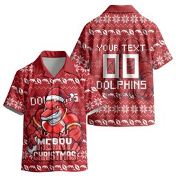 Personalized Dolphins Christmas Kid Hawaiian Shirt Australian Rugby Fans - Pixelated Ugly Xmas Pattern Mascot Santa