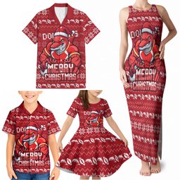 Personalized Dolphins Christmas Family Matching Tank Maxi Dress and Hawaiian Shirt Australian Rugby Fans - Pixelated Ugly Xmas Pattern Mascot Santa