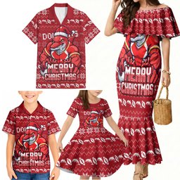 Personalized Dolphins Christmas Family Matching Mermaid Dress and Hawaiian Shirt Australian Rugby Fans - Pixelated Ugly Xmas Pattern Mascot Santa