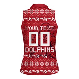 Personalized Dolphins Christmas Women Sleeveless Polo Shirt Australian Rugby Fans - Pixelated Ugly Xmas Pattern Mascot Santa