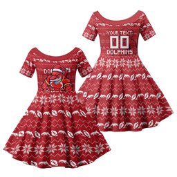 Personalized Dolphins Christmas Family Matching Tank Maxi Dress and Hawaiian Shirt Australian Rugby Fans - Pixelated Ugly Xmas Pattern Mascot Santa