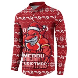 Personalized Dolphins Christmas Button Sweatshirt Australian Rugby Fans - Pixelated Ugly Xmas Pattern Mascot Santa