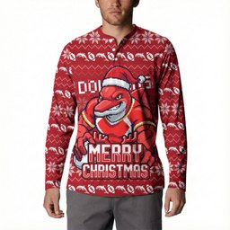 Personalized Dolphins Christmas Button Sweatshirt Australian Rugby Fans - Pixelated Ugly Xmas Pattern Mascot Santa