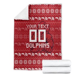 Personalized Dolphins Christmas Blanket Australian Rugby Fans - Pixelated Ugly Xmas Pattern Mascot Santa
