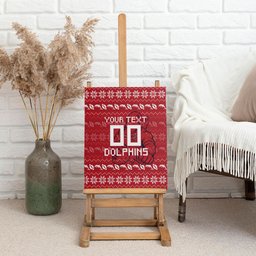 Personalized Dolphins Christmas Canvas Wall Art Australian Rugby Fans - Pixelated Ugly Xmas Pattern Mascot Santa