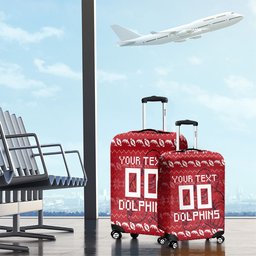Personalized Dolphins Christmas Luggage Cover Australian Rugby Fans - Pixelated Ugly Xmas Pattern Mascot Santa